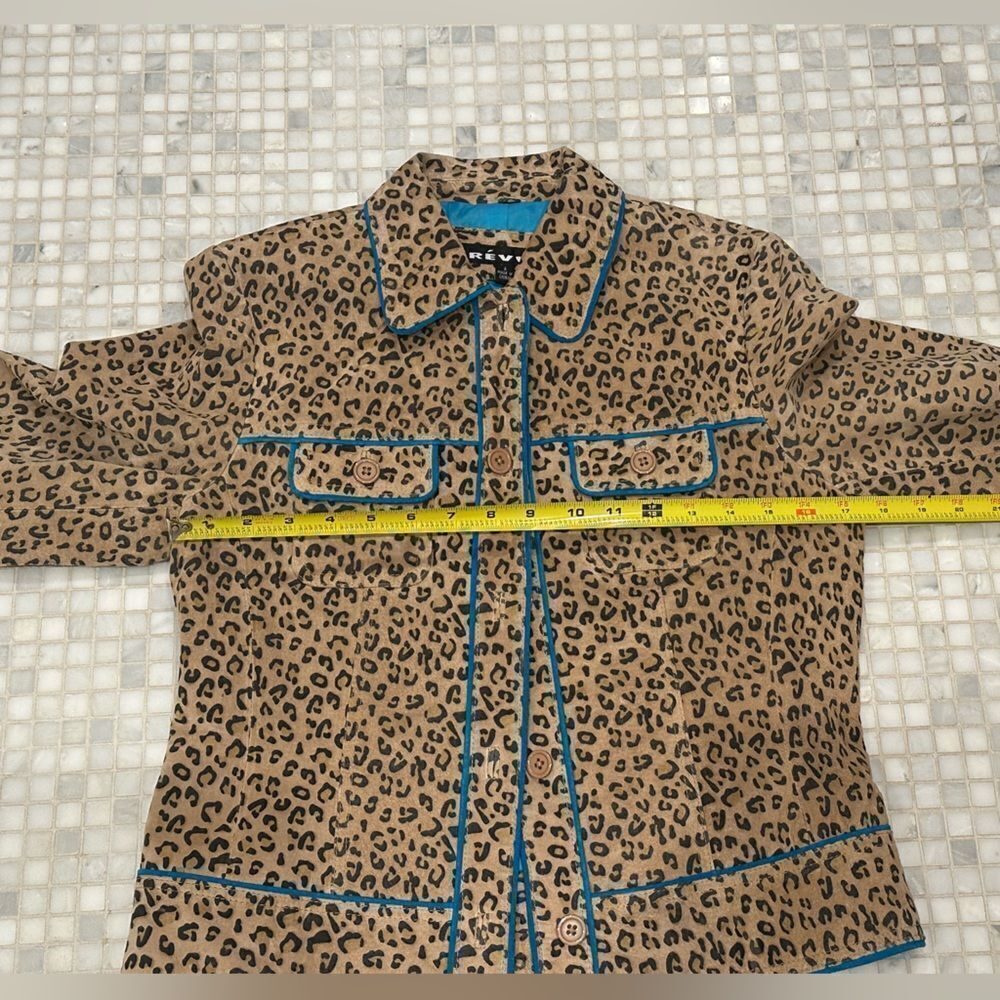 Revue Leather Brown Animal Print with Turquoise Trim Jacket - Picture 9 of 10